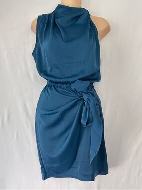 Sleeveless Teal Tie-Waist Mini Dress